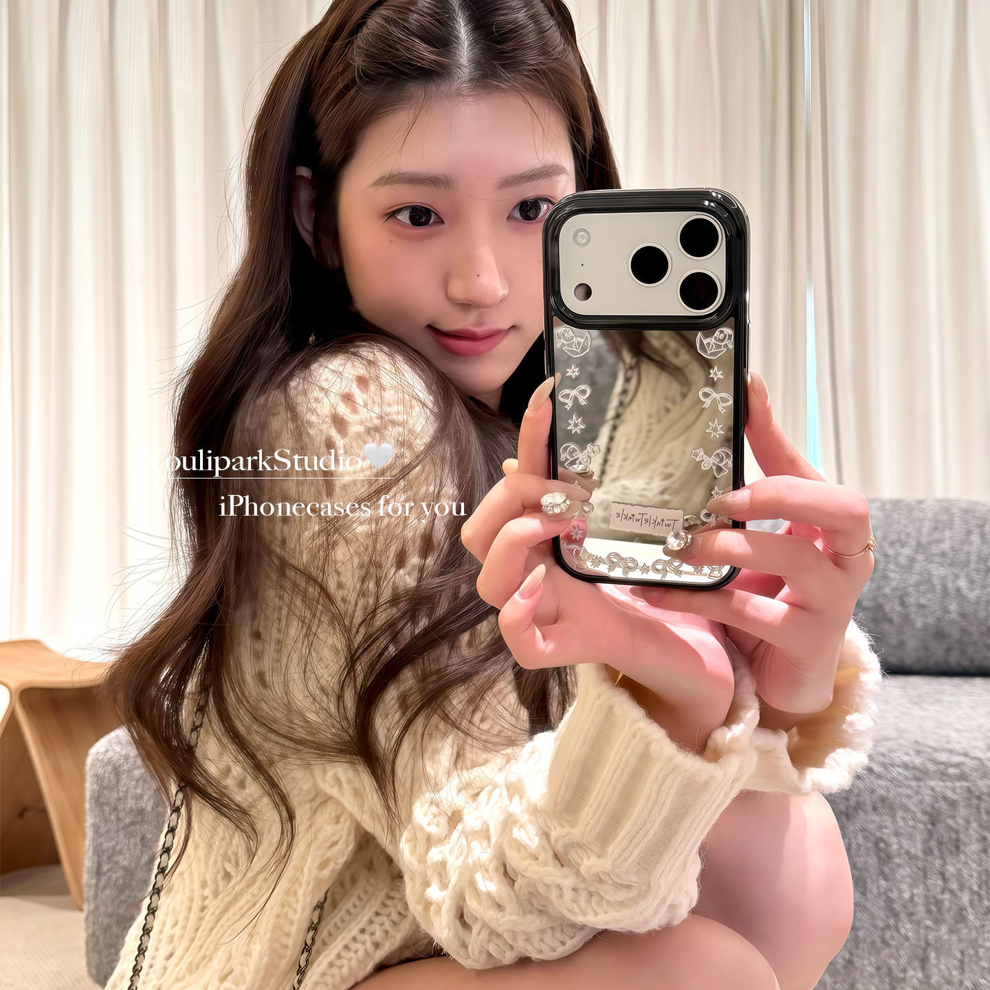 由里公园ins可爱镜面线条星星人蝴蝶结17适用17pro苹果17