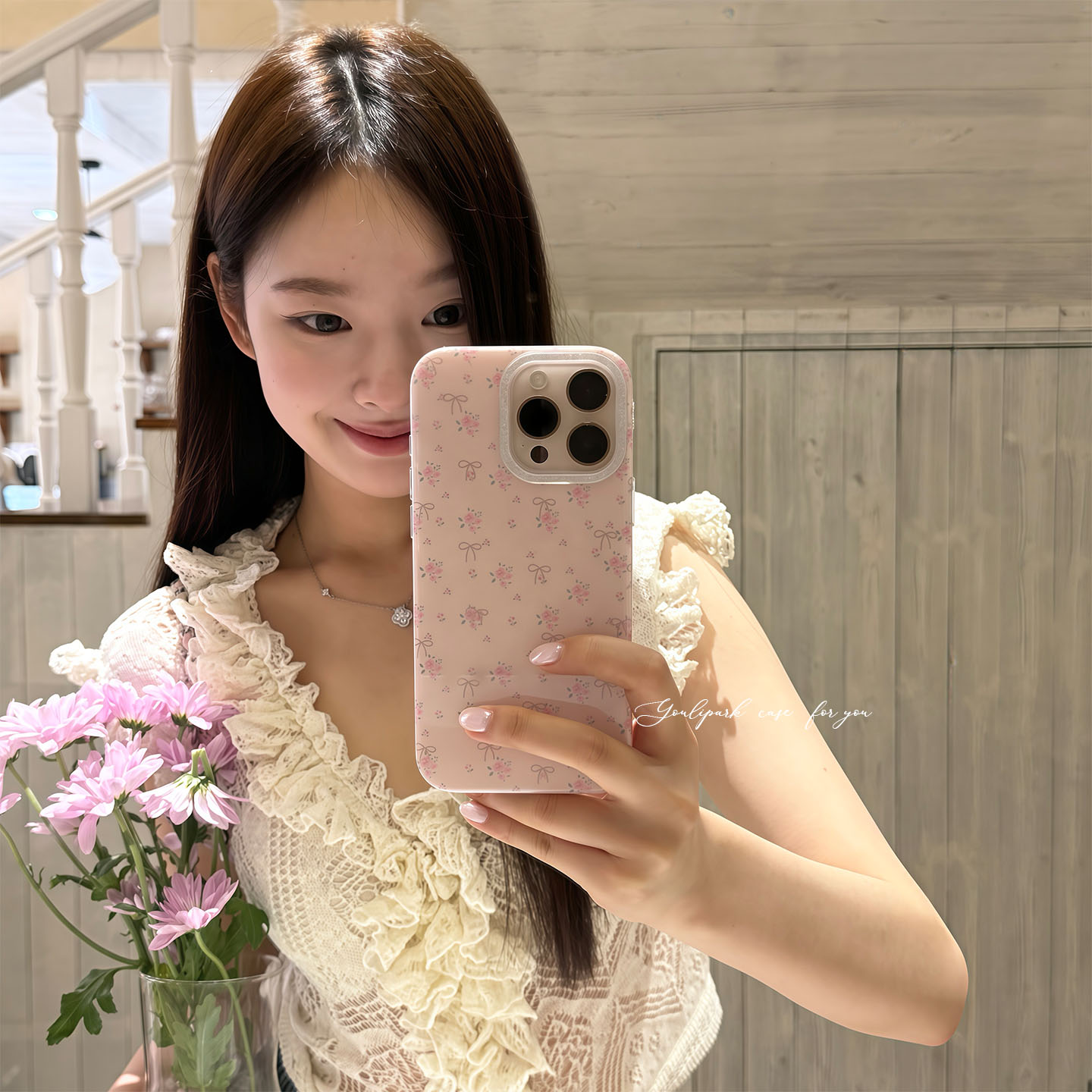 温柔满屏碎花蝴蝶结苹果手机壳女