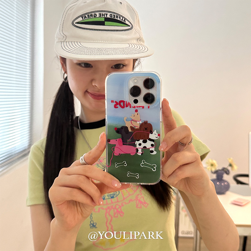 清新少女双层草坪狗狗苹果手机壳