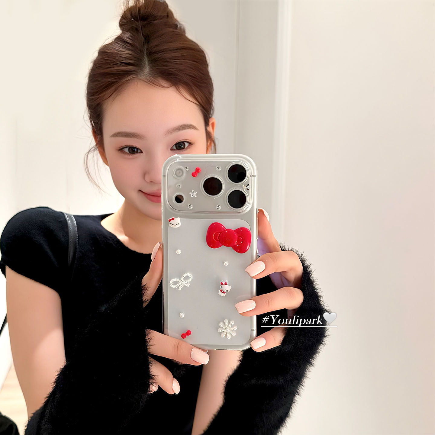 新年红蝴蝶结雪花猫咪苹果手机壳