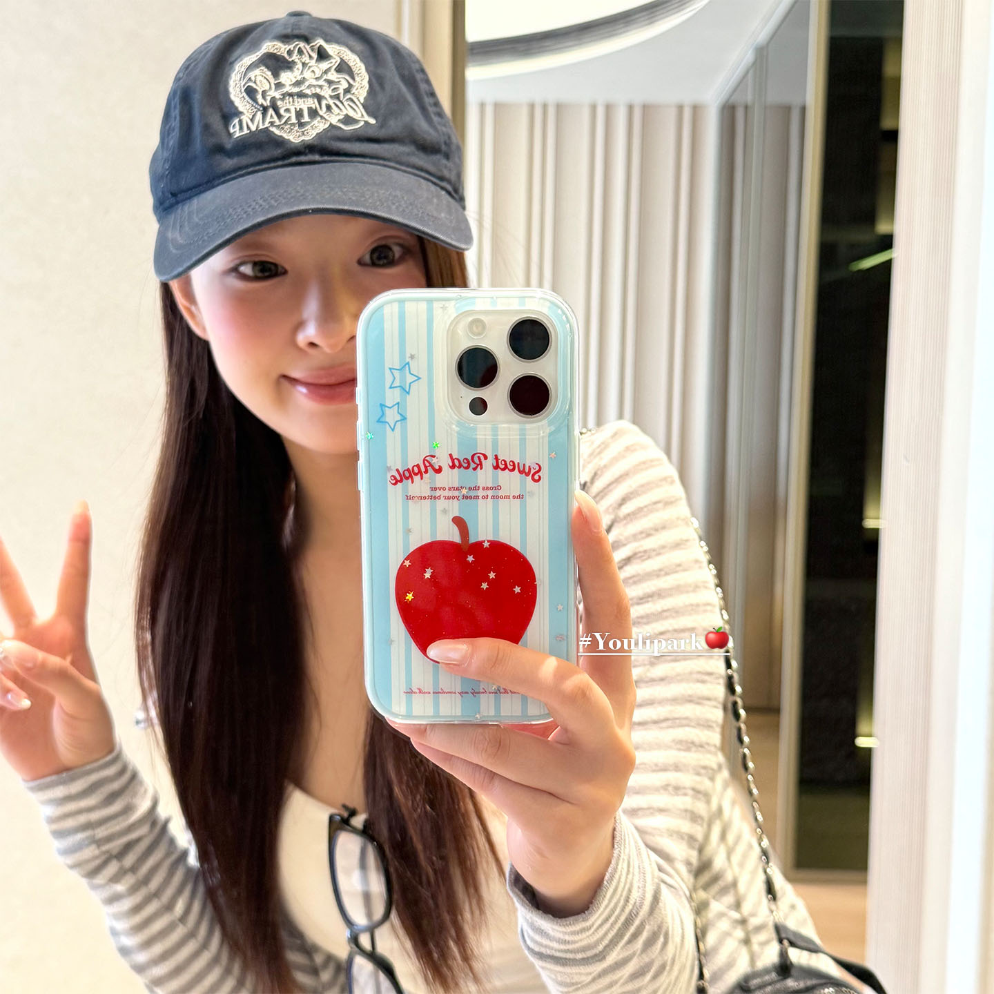 闪粉奶蓝色条纹苹果苹果手机壳女