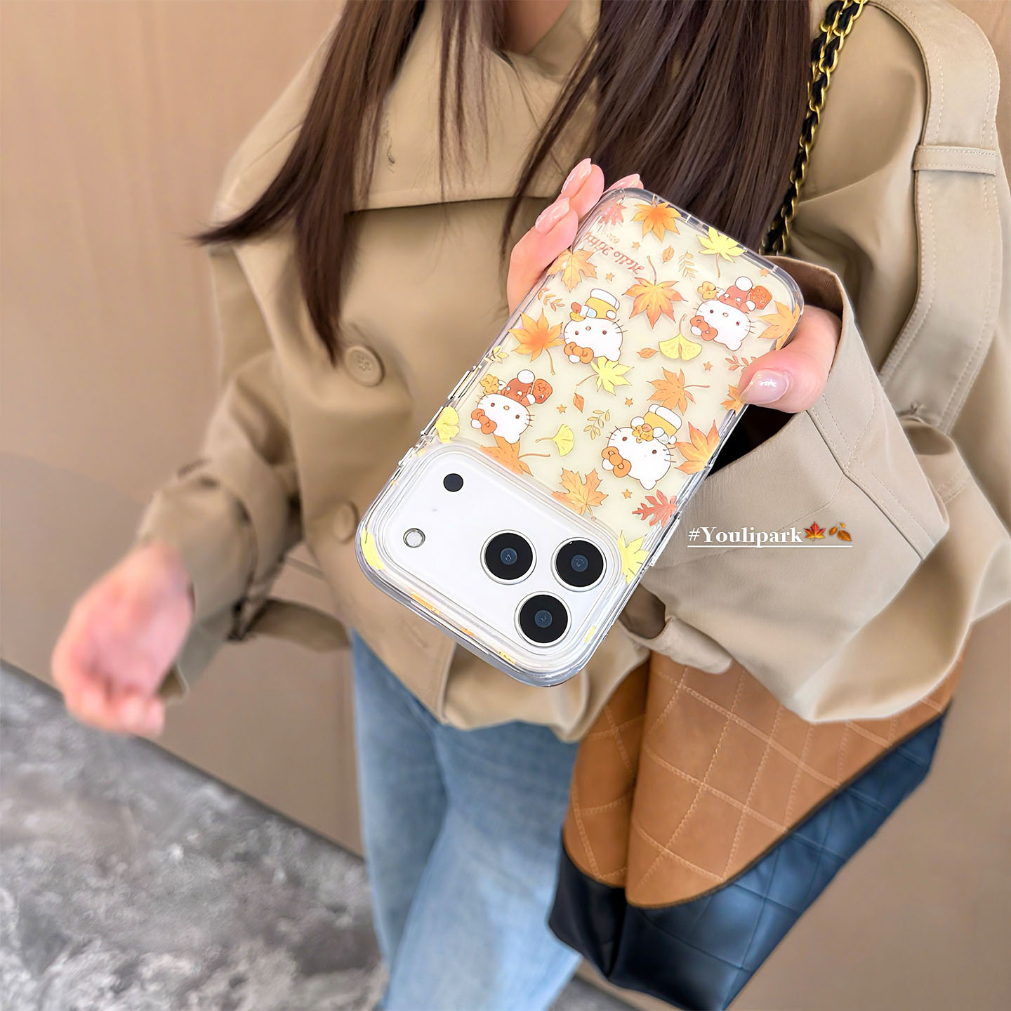 秋冬可爱枫叶猫咪插画苹果手机壳