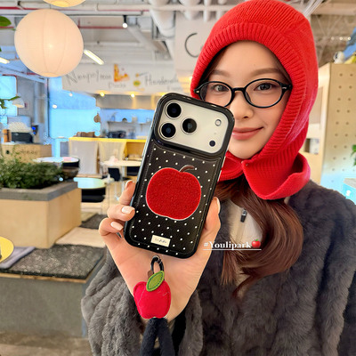 秋冬波点刺绣红苹果苹果手机壳女