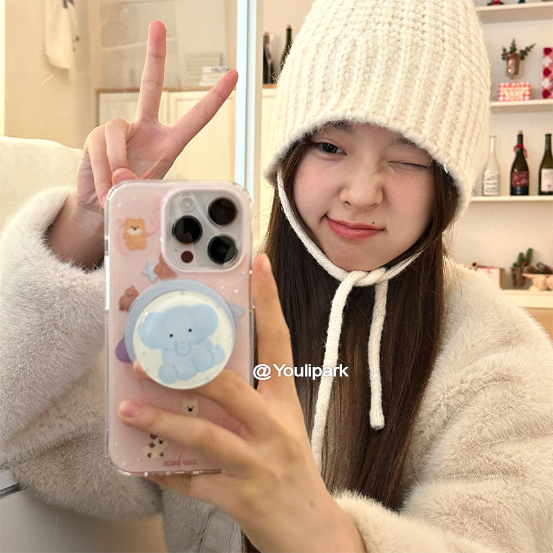 苹果手机壳可爱少女磁吸小象支架