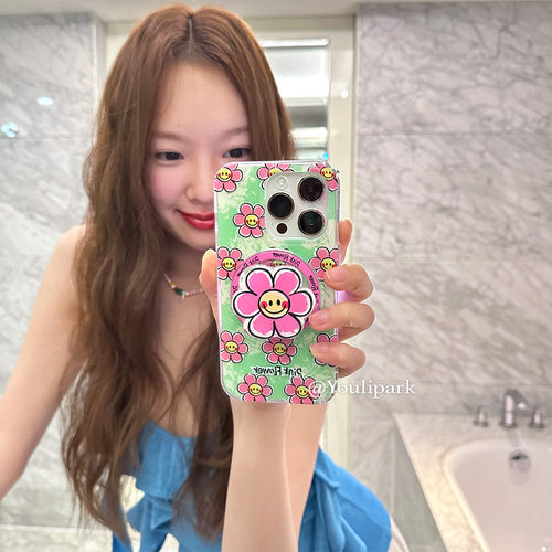 苹果手机壳少女清新小众花朵支架