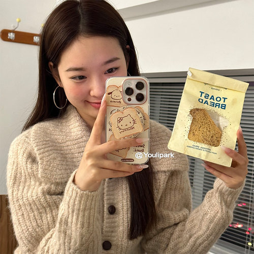 苹果手机壳可爱磁吸吐司猫咪支架