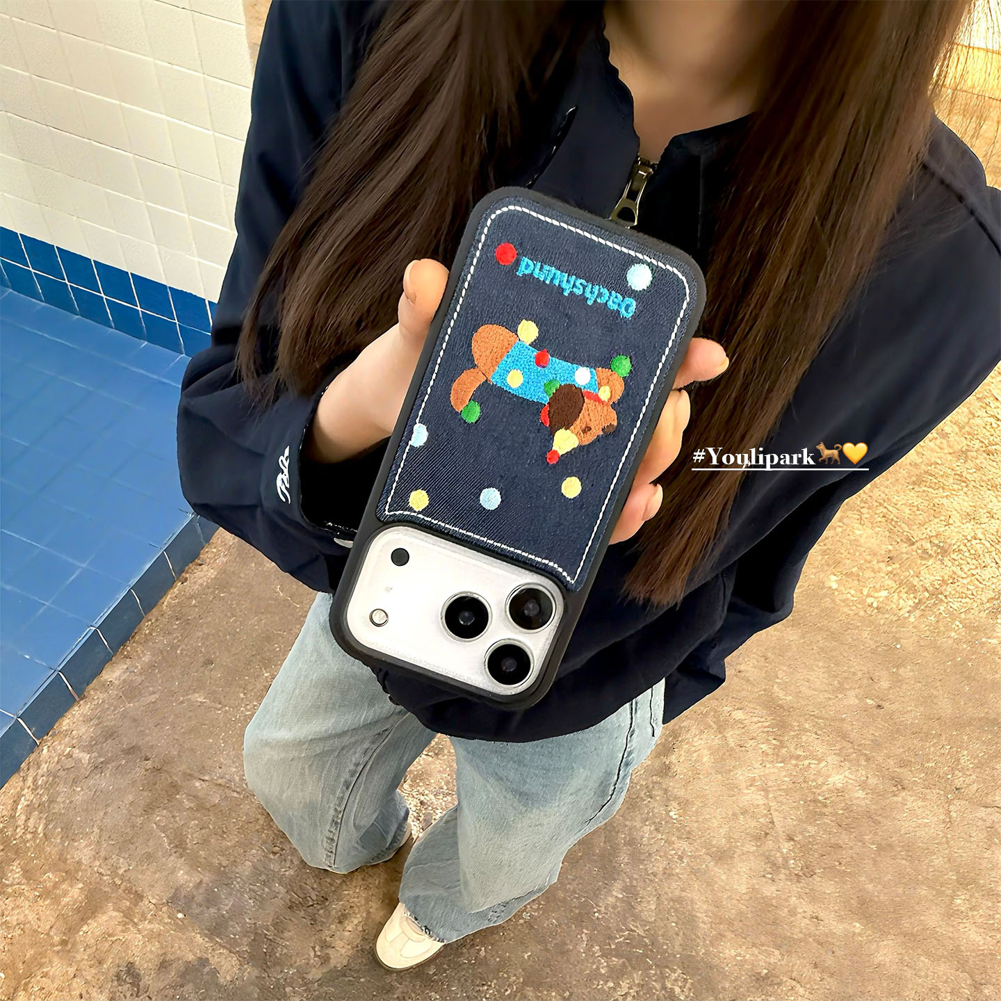 牛仔刺绣波点腊肠狗苹果手机壳女