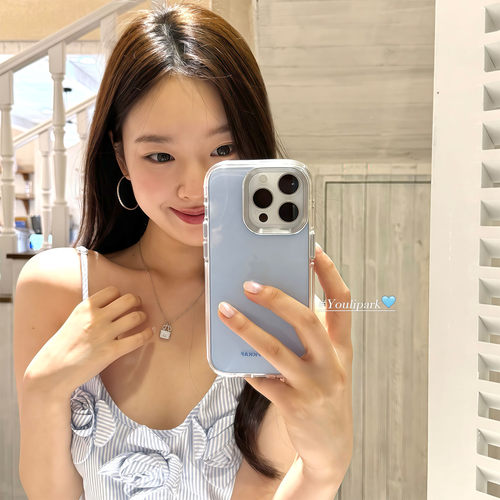 夏日简约细闪冰岛蓝苹果手机壳女