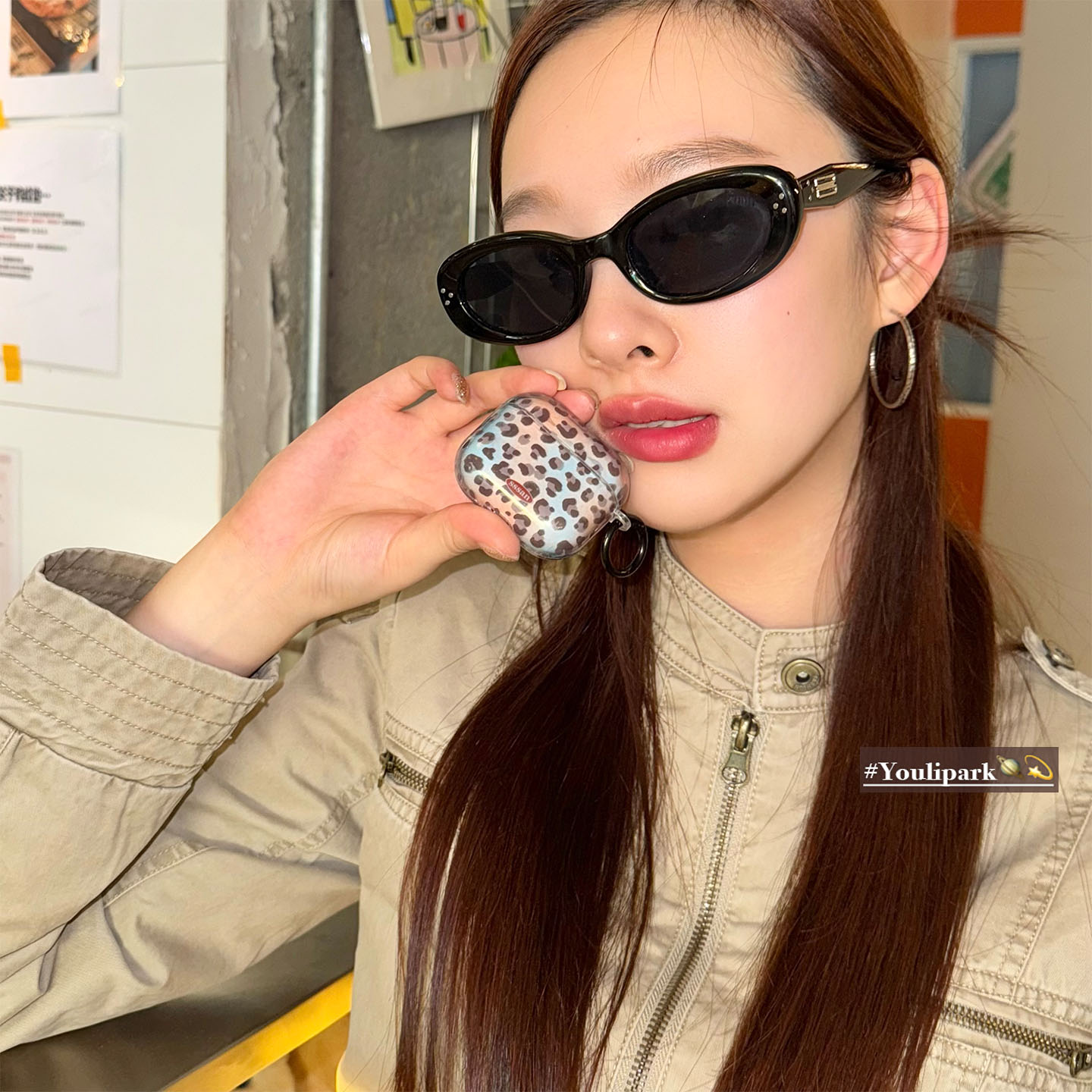 小众复古蓝棕晕染豹纹苹果耳机套