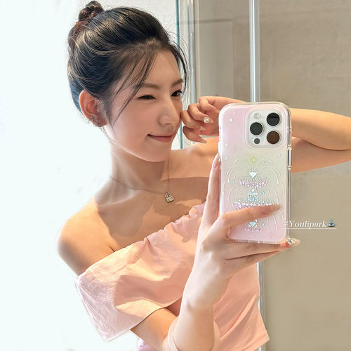 甜心粉少女彩钻许愿池苹果手机壳