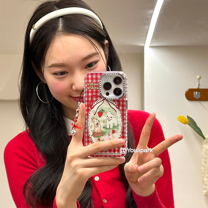 苹果手机壳可爱新年红格小兔小羊