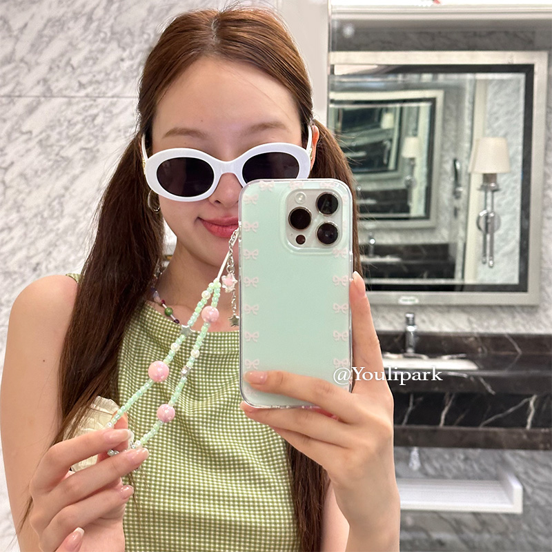 苹果手机壳清新薄荷绿蝴蝶结挂绳