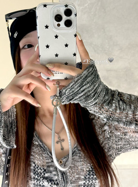 由里公园ins韩系简约时髦满屏星星挂绳15适用17pro苹果16ProMax手机壳iPhone16全包17新款17Promax保护套13女