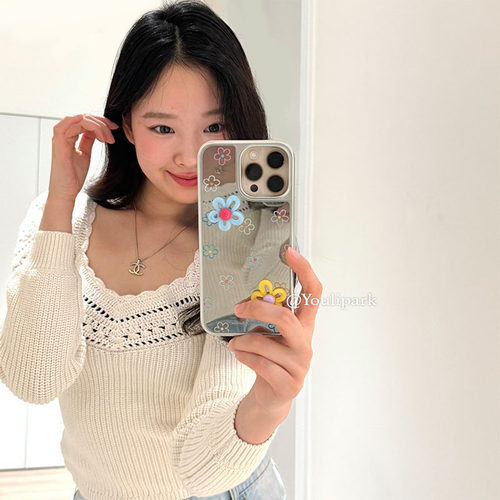 少女镜面彩色立体花朵苹果手机壳