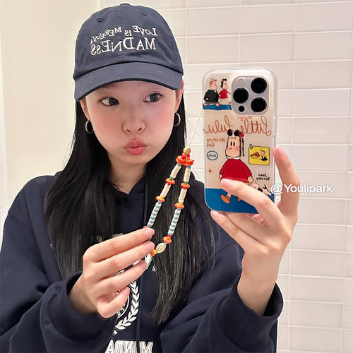 苹果手机壳插画小女孩小狗狗挂链