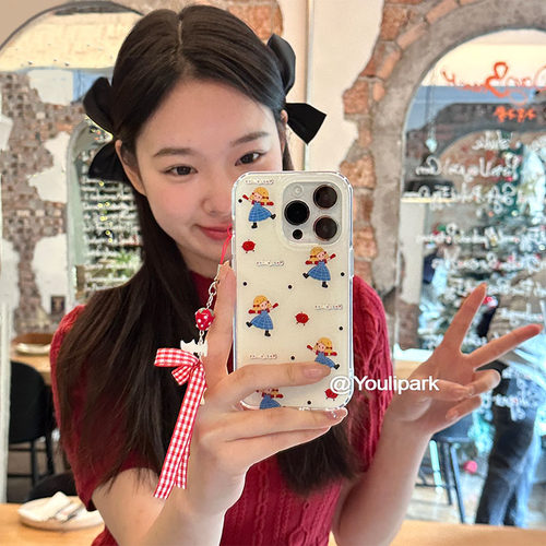 苹果手机壳波点小女孩蝴蝶结挂链