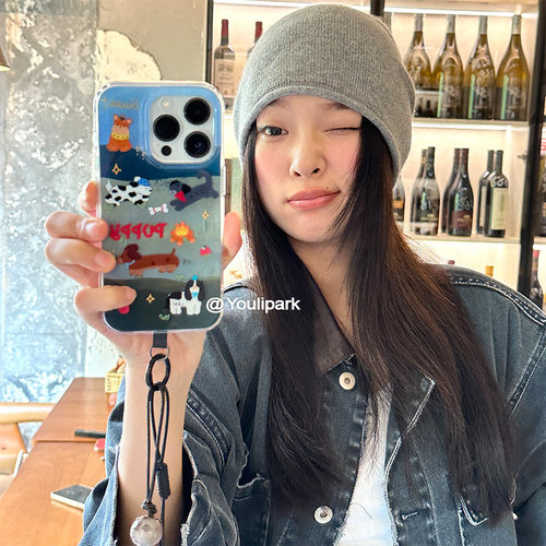 苹果手机壳可爱少女小众油画狗狗