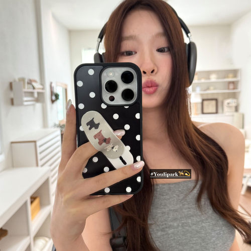 波点小狗创可贴支架苹果手机壳女