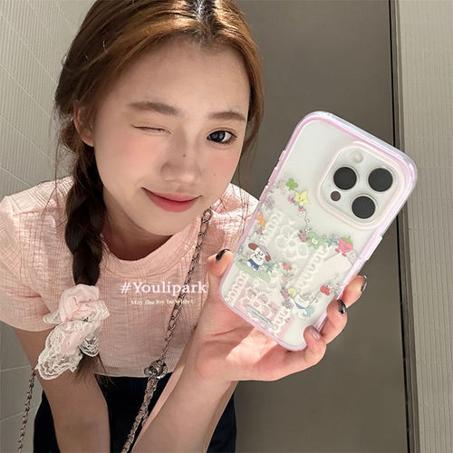 少女软萌花花小狗标签苹果手机壳