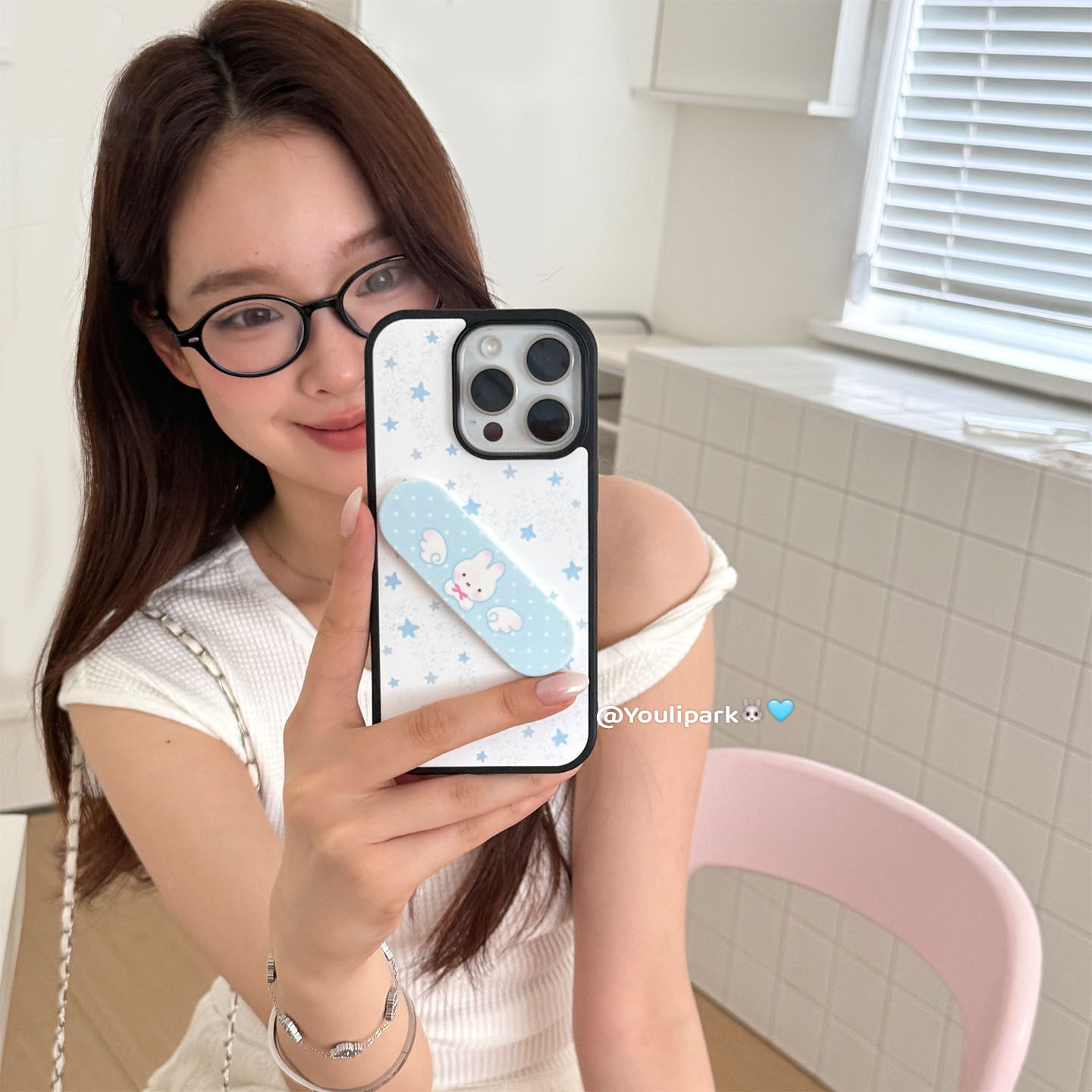 蓝星星兔子创可贴支架苹果手机壳