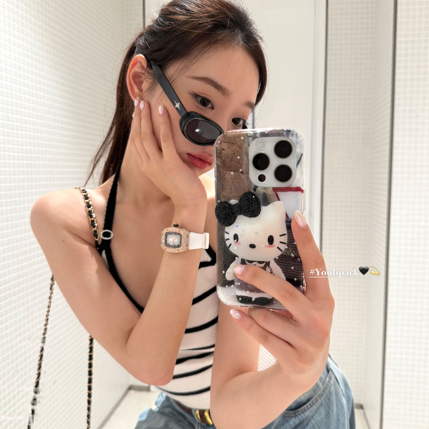 闪粉立体蝴蝶结猫咪苹果手机壳女