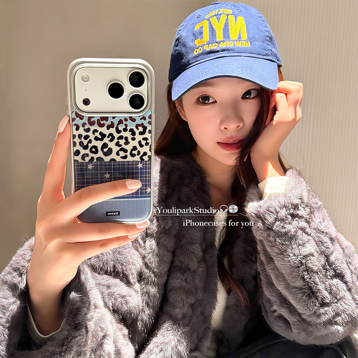 甜酷豹纹星星格纹拼接苹果手机壳