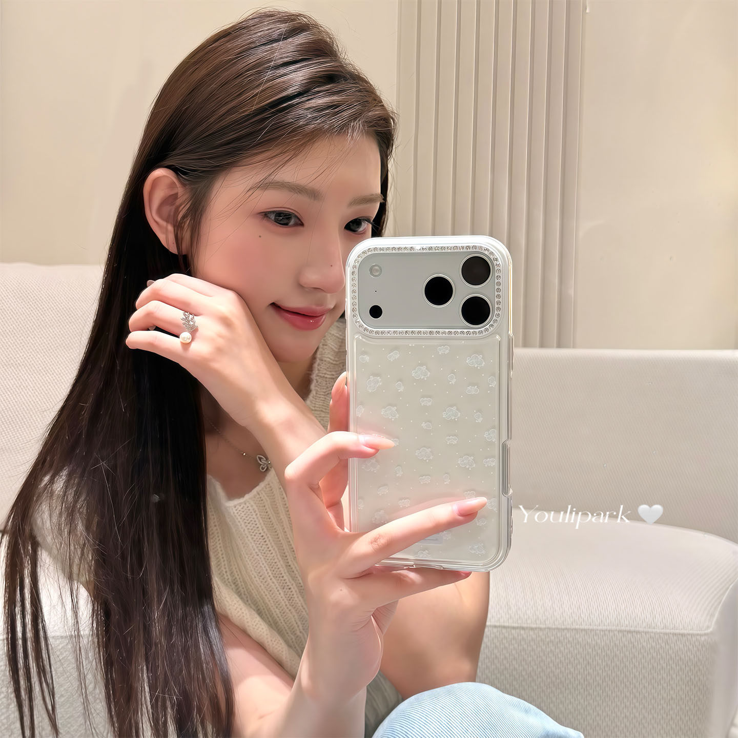 由里公园ins韩系少女温柔唯美闪钻小碎花17适用17pro苹果17ProMax手机壳iPhone16全包14新款16Promax保护套13