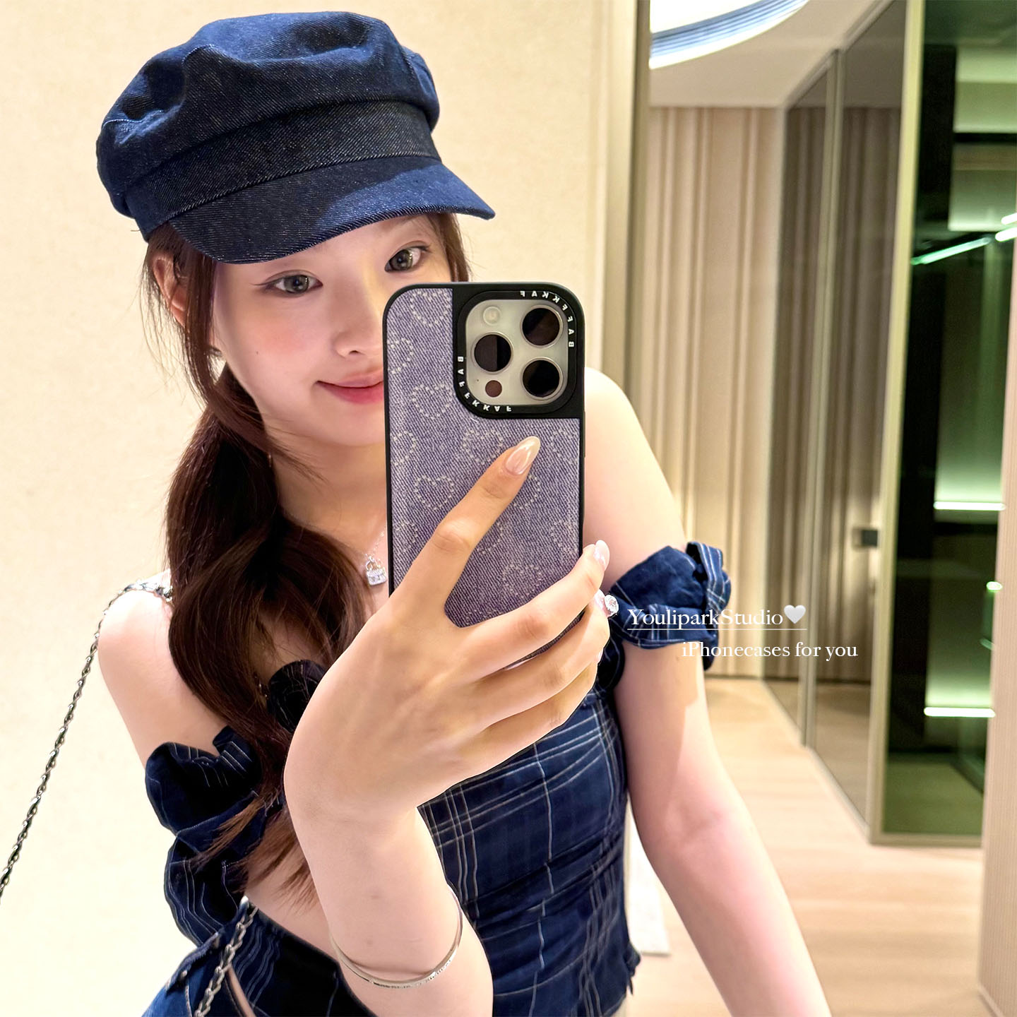 设计感时髦牛仔蓝爱心苹果手机壳