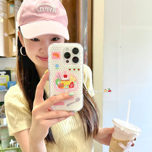 由里公园ins可爱甜美波点甜品布丁小熊15适用16pro苹果16ProMax手机壳iPhone16全包14新款 14Promax保护套13女