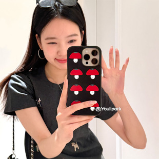 由里公园ins小众个性 14Promax保护套13韩系 时髦少女红蘑菇15适用16pro苹果16ProMax手机壳iPhone16全包14新款