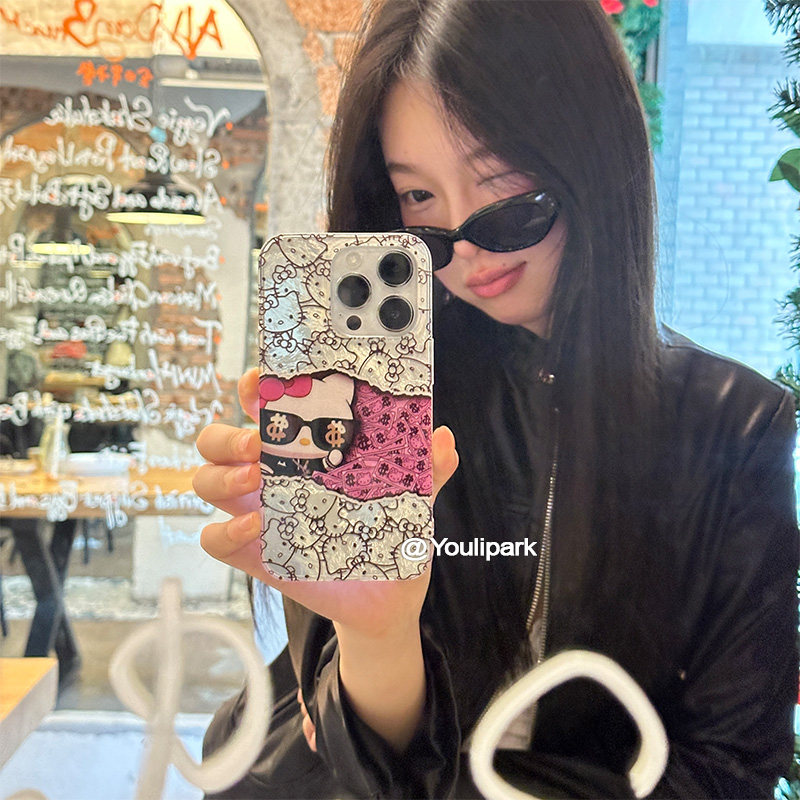 由里公园ins卡通可爱趣味墨镜钞票猫咪15适用16pro苹果16ProMax手机壳iPhone16全包14新款14Promax保护套13女,3C数码配件,手机保护套/壳,淘宝优惠券,粉丝福利购,淘宝优惠卷