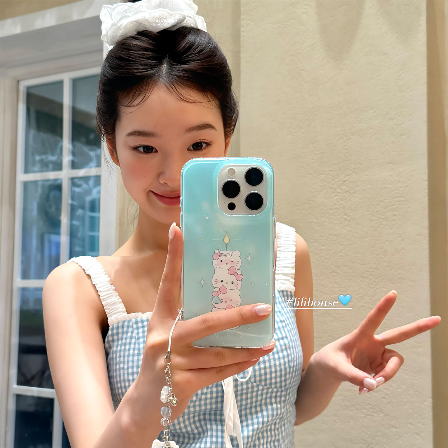 奶蓝色晕染猫咪挂件苹果手机壳女