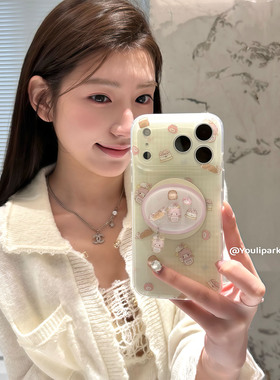 由里公园ins软萌可爱甜品厨师小羊磁吸支架17适用17pro苹果17ProMax手机壳iPhone16全包14新款16Promax保护套