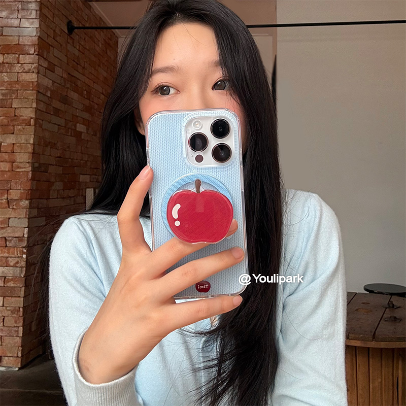 苹果手机壳蓝色毛衣磁吸苹果支架