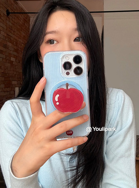 由里公园ins少女奶蓝色毛衣磁吸苹果支架15适用16pro苹果16ProMax手机壳iPhone16全包14新款14Promax保护套13