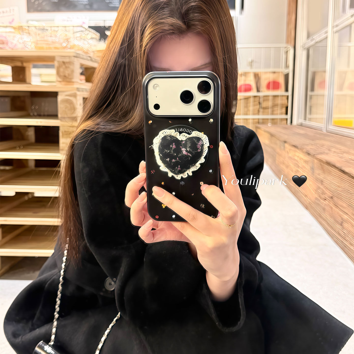 由里公园ins韩系少女碎花蕾丝爱心磁吸支架17适用17pro苹果