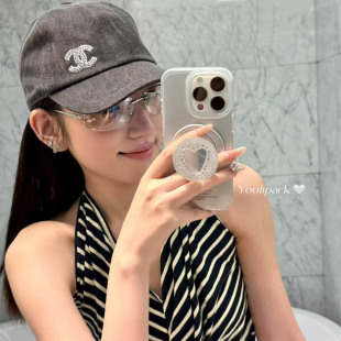由里公园ins高级感暮光银细闪爱心磁吸支架15适用16pro苹果16ProMax手机壳iPhone16全包14电镀14Promax保护套