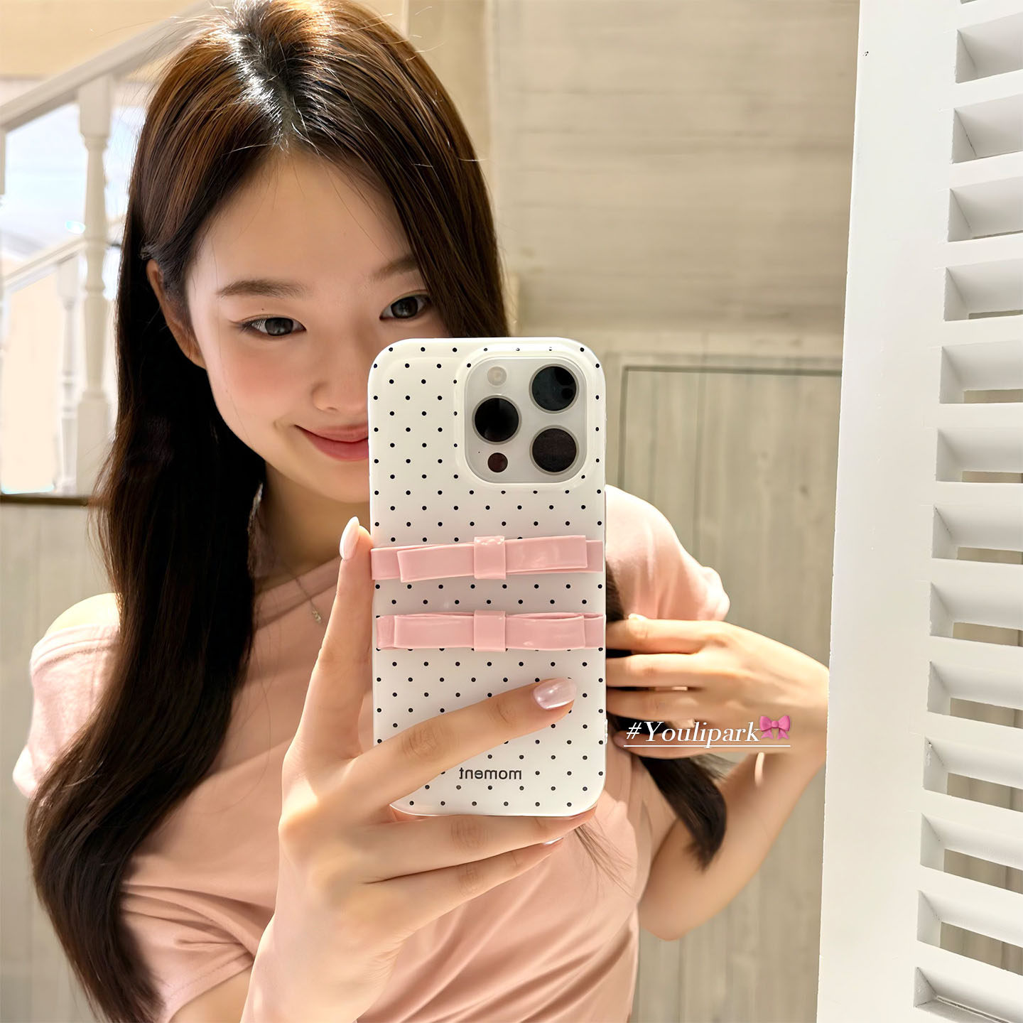 由里公园ins小众少女甜美波点立体蝴蝶结15适用17pro苹果1
