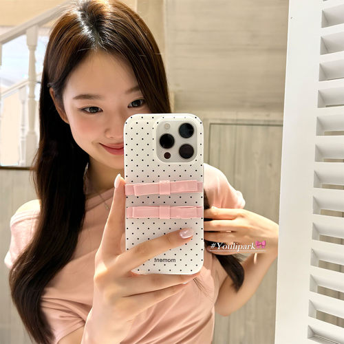 甜美波点立体蝴蝶结苹果手机壳女