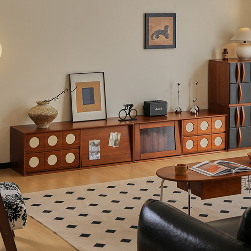 实木电视柜自由组合中古风收纳柜