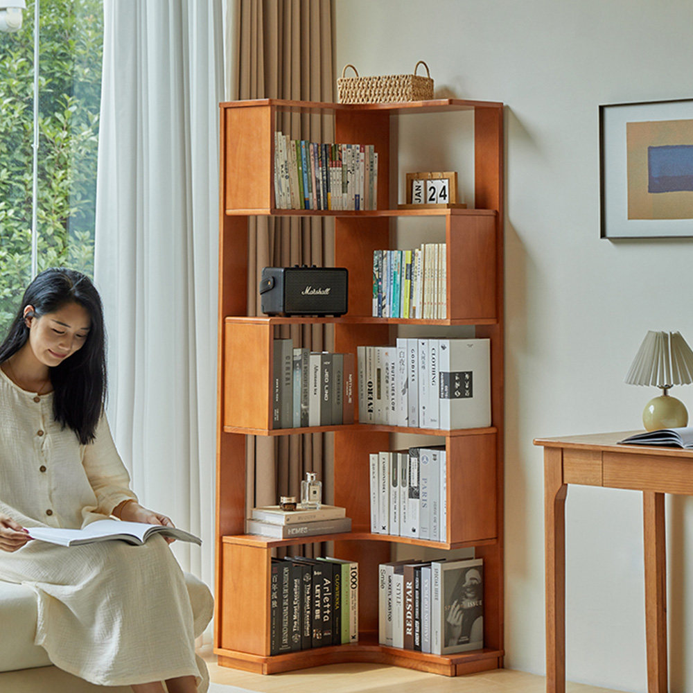 繁丰全实木书架现代简约落地储物柜墙角置物柜北欧客厅转角书架柜