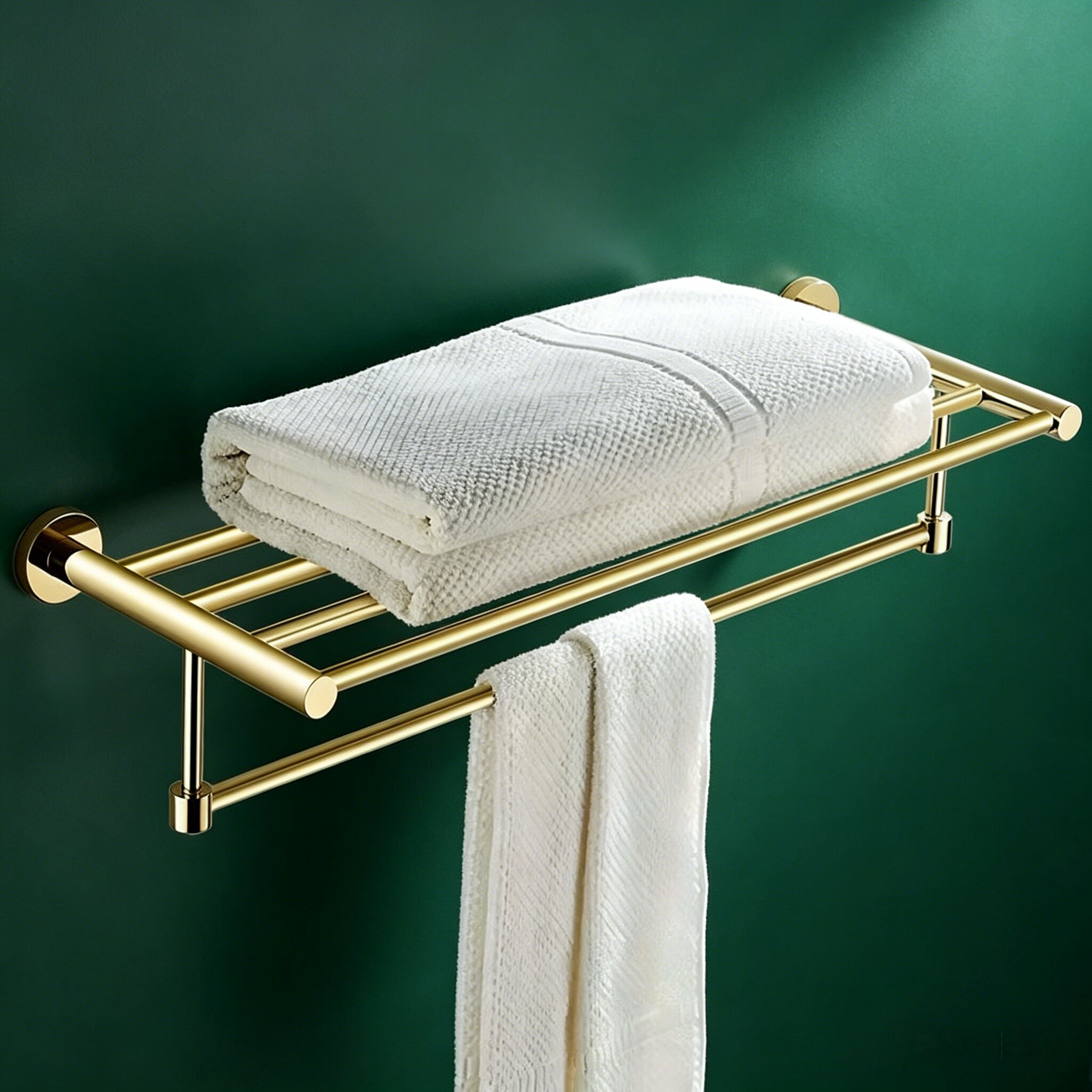 金色毛巾架全铜浴巾架卫生间浴室双层置物收纳架厕所挂件