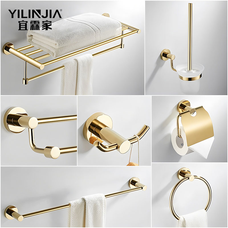 金色毛巾架全铜浴巾架卫生间浴室双层置物收纳架厕所挂件