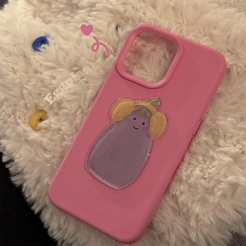 卡通耳机茄子苹果16promax手机壳