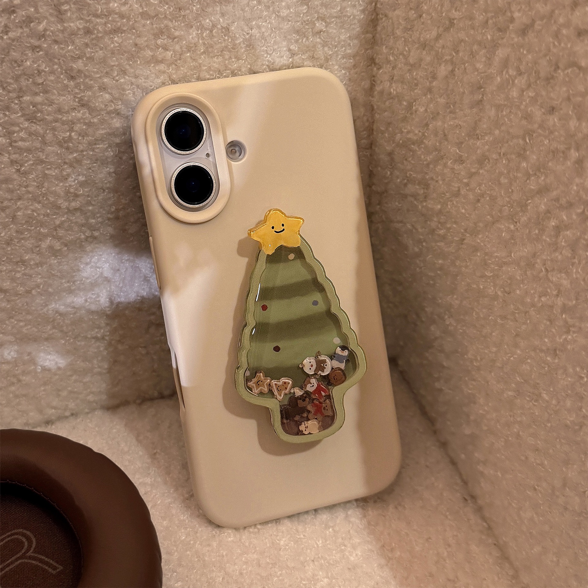 韩系圣诞树摇摇乐支架适用iPhone16promax液态手机壳苹果13pro硅胶15promax新款11防摔12软壳14pro女款保护套