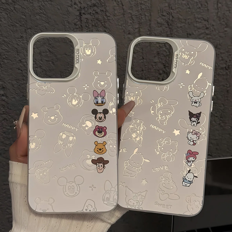 卡通可爱迪士尼三丽鸥适用苹果16promax手机壳iPhone13pro彩银15pro趣味14磨砂11情侣xr男xs电镀女12全包防摔