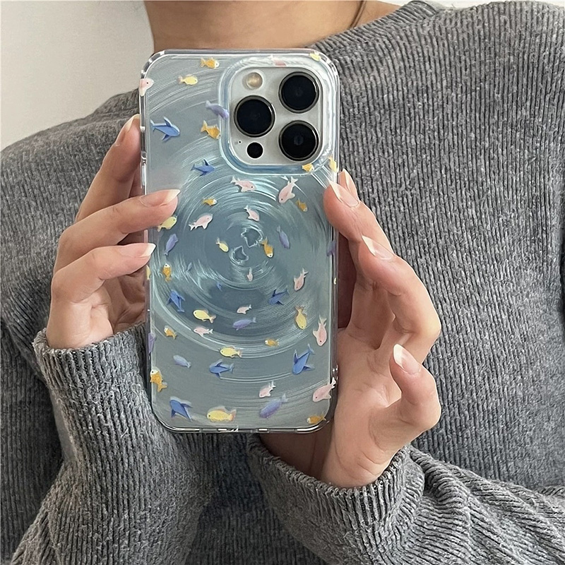 韩系ins彩色小鱼适用iPhone13promax新款苹果16pro手机壳日韩15promax简约防摔11全包硬壳14保护套12女款超火