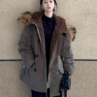 2025新款冬季羽绒棉服女款中长款羊羔毛派克服加绒小个子棉袄外套