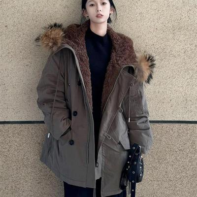 2025新款冬季羽绒棉服女款中长款羊羔毛派克服加绒小个子棉袄外套