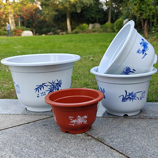 简约国风花盆加厚阳台桌面透气小绿萝多肉盆栽圆形环保育苗塑料盆